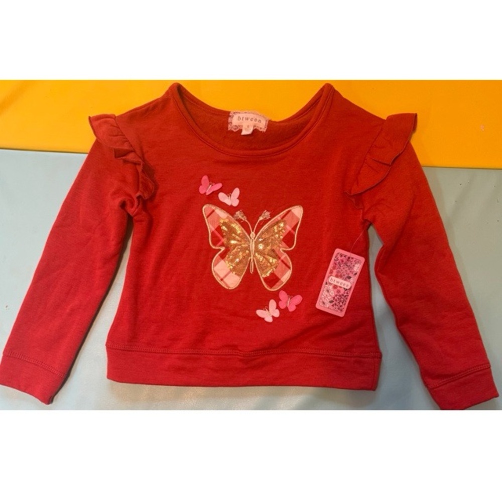 NWT. BTWEEN Red Butterfly Kids Top. Size 6.